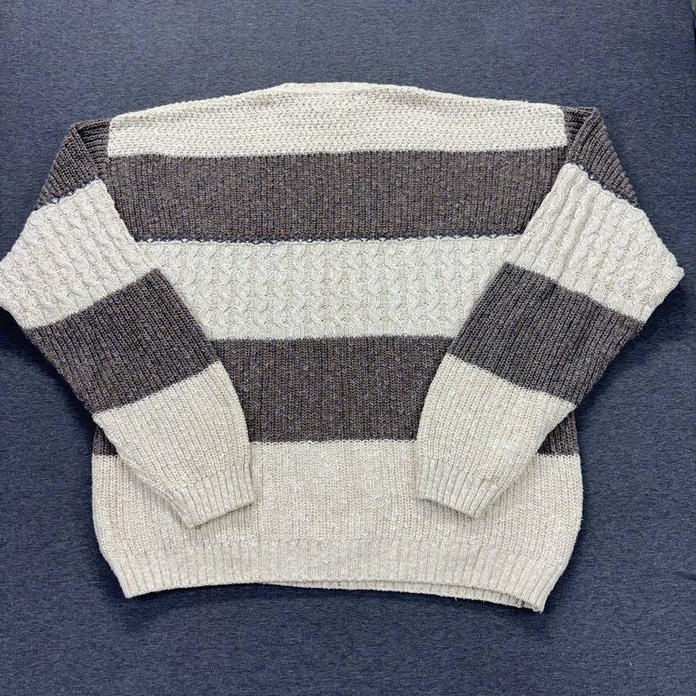 VTG Eddie Bauer Sweater Mens 2XL Tall Brown Chunky Cable Knit Wool Fisherman USA - Picture 6 of 8